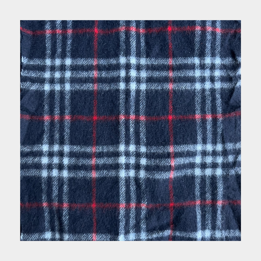 Burberry Navy Plaid Lambswool Scarf