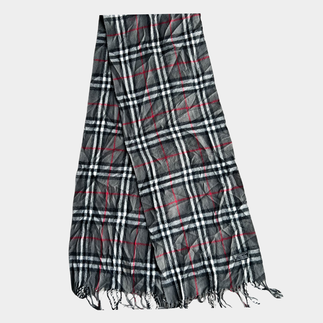 Burberry Lambswool Vintage Scarf - Grey / Red