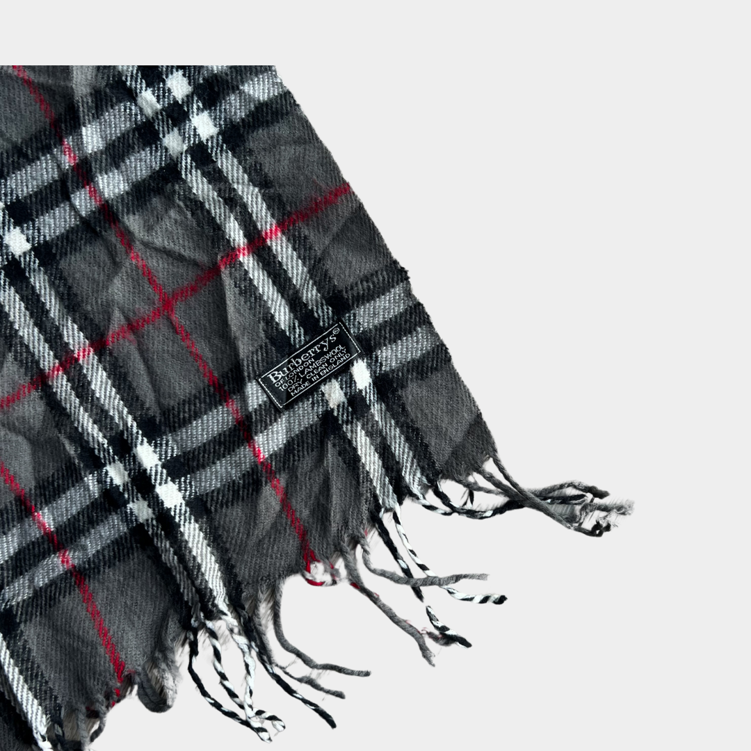 Burberry Lambswool Vintage Scarf - Grey / Red